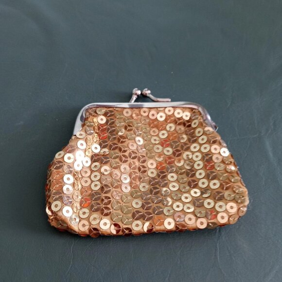 Little Gold Sequin Coin Purse Vintage Antique Old stocking gift for woman girl - Picture 2 of 10